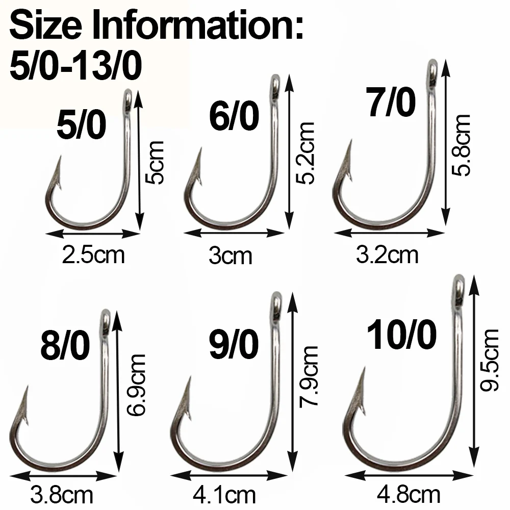 JSM 5Pcs 7691 Stainless Steel Big Game Fishing Hooks 4X Shark Tuna Live Bait Fishhooks Large hook Size 5/0-13/0