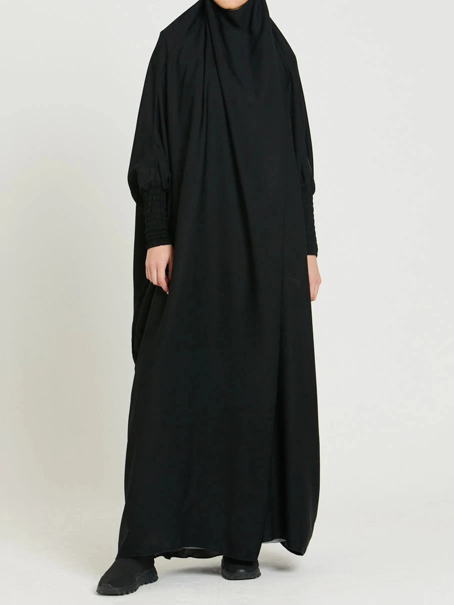 Robe Abaya à manches froncées pour le Ramadan, robe longue pour le printemps et l\'automne, vêtements islamiques pour femmes