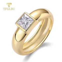 TFGLBU 1CT 5.5mm S925 Sterling Silver Princess Cut Moissanite Ring for Women 18k Plated Valentine's Day Gift Party Band Jewelry
