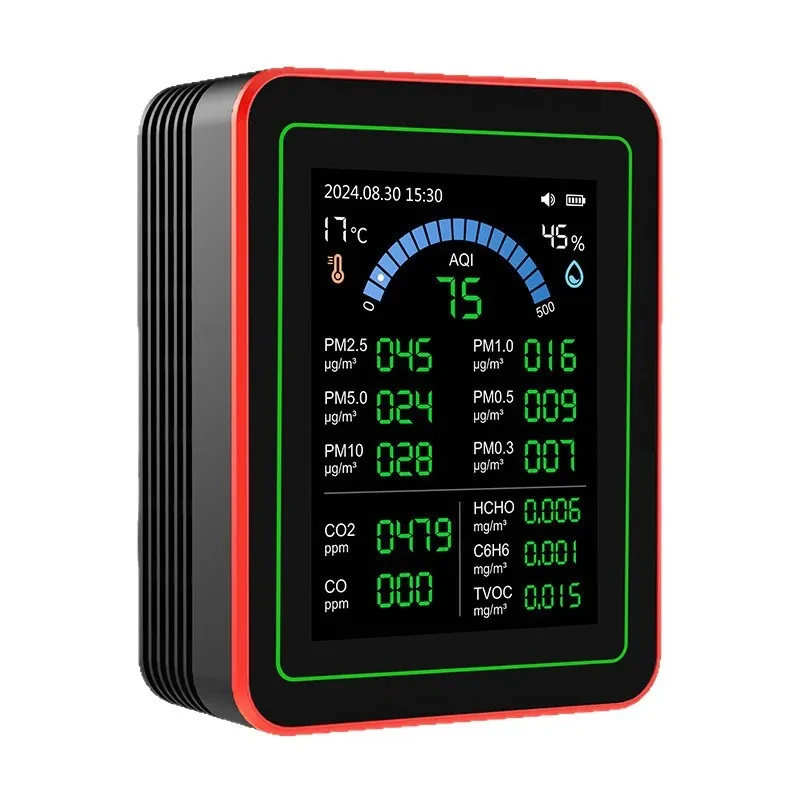 18 in 1 Air Quality Detector Carbon Dioxide PM2.5 Formaldehyde TVOC IP67 Digital Display Data Storage