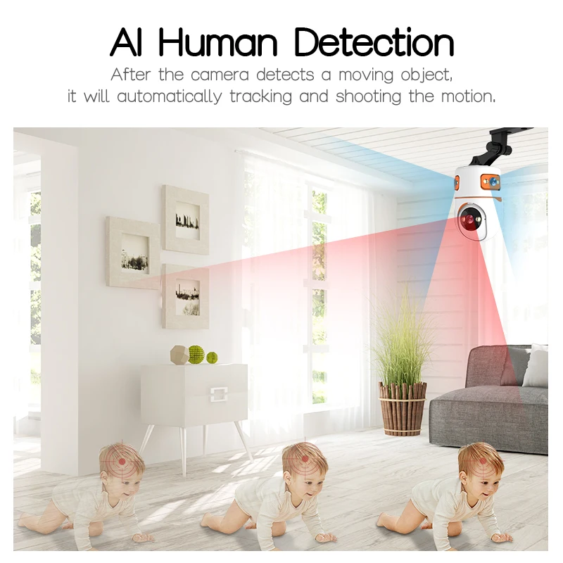 15MP WiFi Camera Three screens Three lens Home Indoor IP Cameras Color Night Ai Tracking Security CCTV Surveillance Baby Monitor