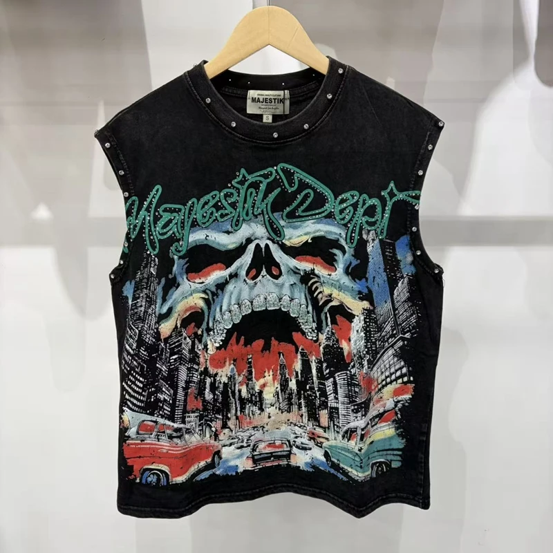 Herren Washed Gradient Sport-Tanktop aus Baumwolle, Vintage Strass Cut-Off Ärmelloses Oberteil, Übergroßes Streetwear Lustiges Kleidungsstück – Detail 3