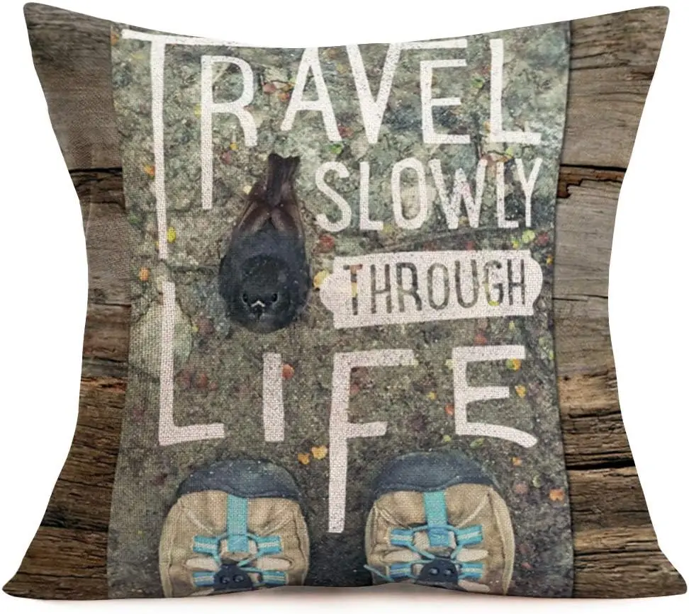 Throw Pillowcase Retro Adventure Travel Inspirational Mountain Decoration Cushion Cover Outdoor Sofa Decorative Pillowcase