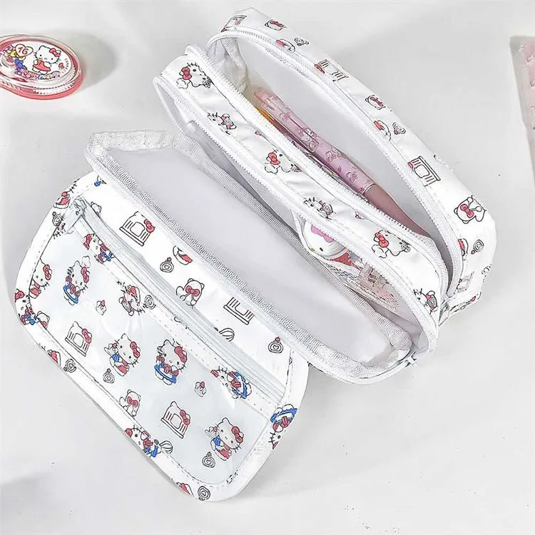 Sanrio Hello Kitty Federmäppchen, multifunktionale Schreibwarentasche mit Reißverschluss, mehrschichtiges Federmäppchen mit Cartoon-Print für Studenten, geeignet – Detail 4