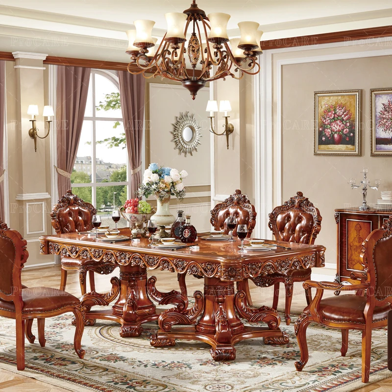 

European style dining room furniture villa solid wood luxury royal dining table set