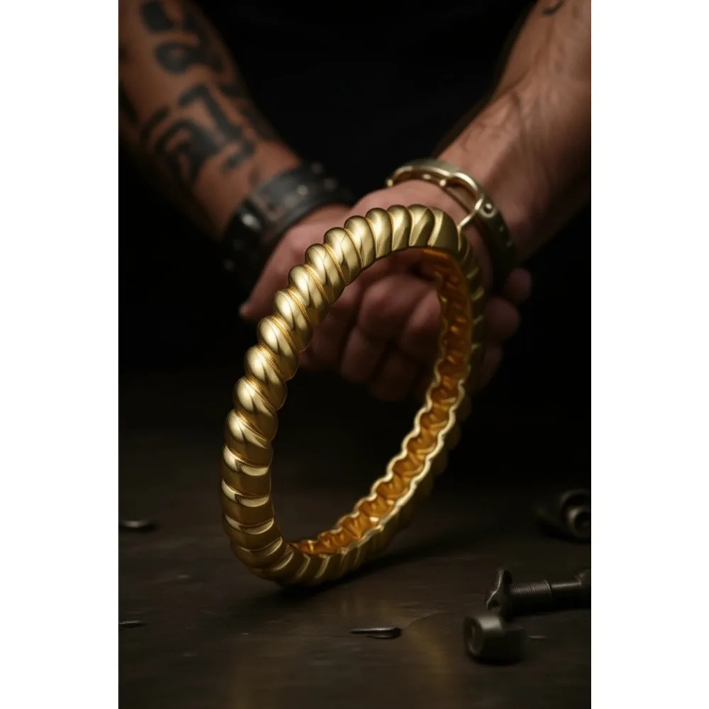 

Золотистый полированный массивный браслет-цепочка с подвеской в форме капли для женщин, спиральный овальный дизайн