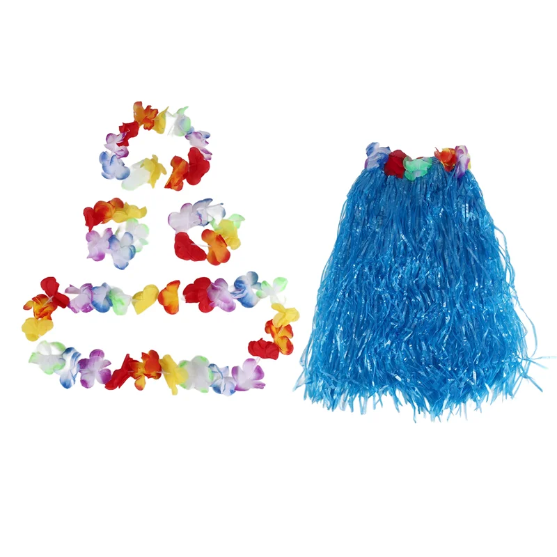 Hot Kf-6 Set hawaiano erba gonna fiore Hula Lei polsino ghirlanda costume in maschera