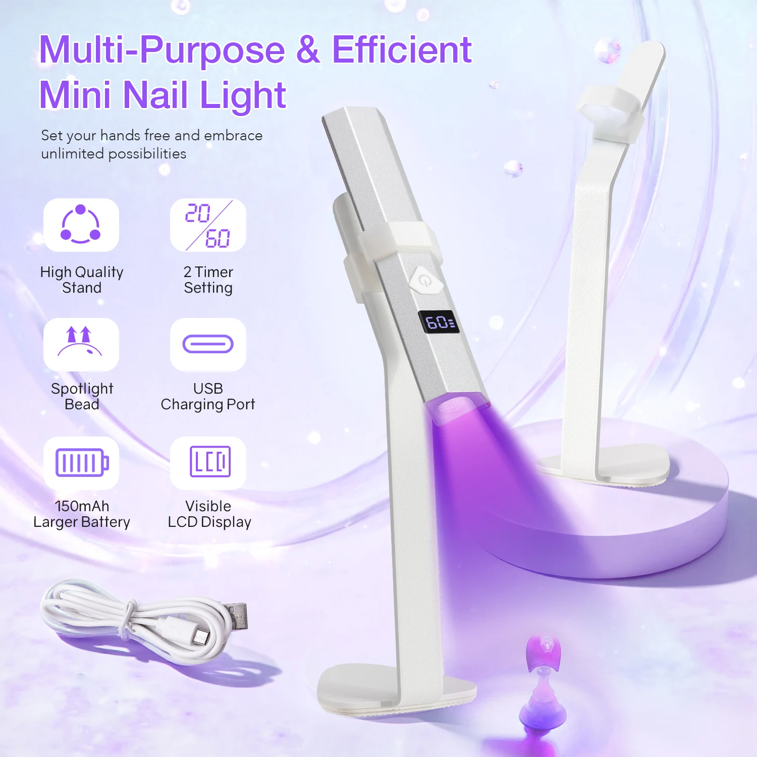 Mini lâmpada uv led recarregável para secagem de unhas, portátil, para esmalte em gel, máquina secadora de unhas, luz uv, salão de manicure doméstico