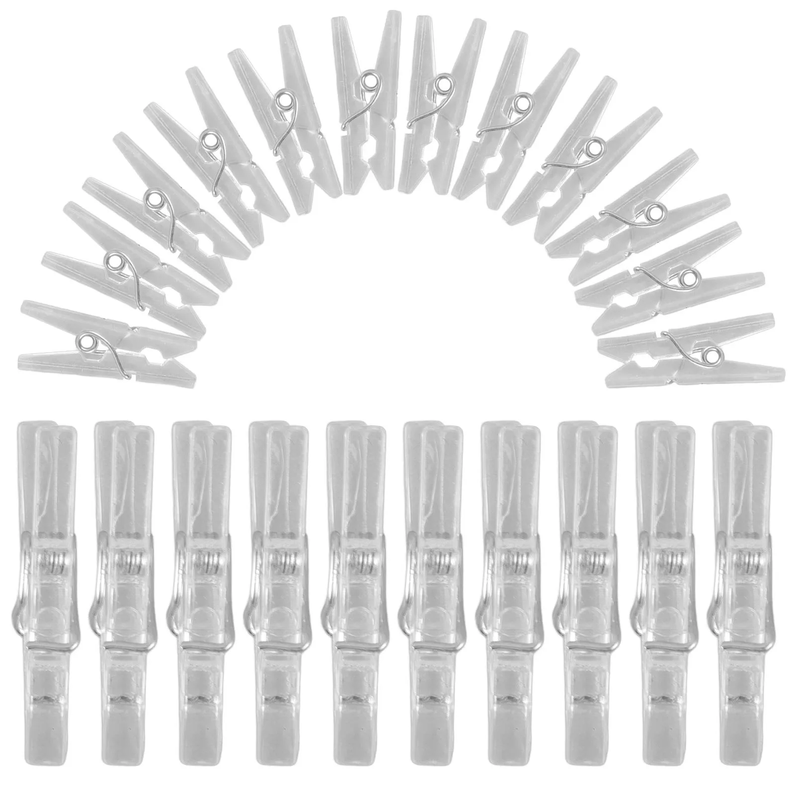 

50Pcs Mini Transparent Plastic Clothes Clips Spring Hanging Clamps for Photos Clothes Line Memo Sealing Bags