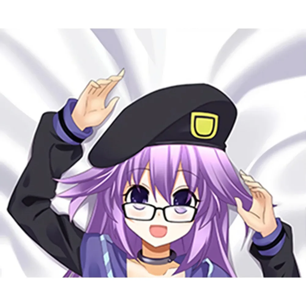 Neptune Dakimakura Pillowcase Messy Purple Long Hair Black Beret Glasses Girl Peach Skin Cushion Cover