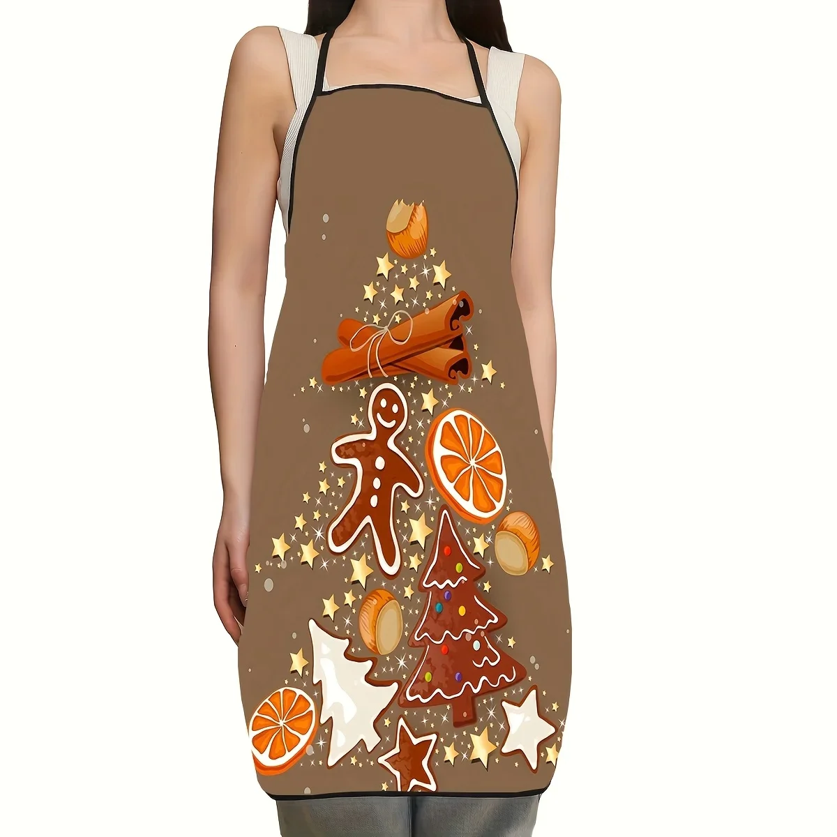 Aprons Kitchen Woman Men Women Cooking Apron 1 Christmas Apron - Brown Kitchen Apron with Holiday Gingerbread Man with Candy