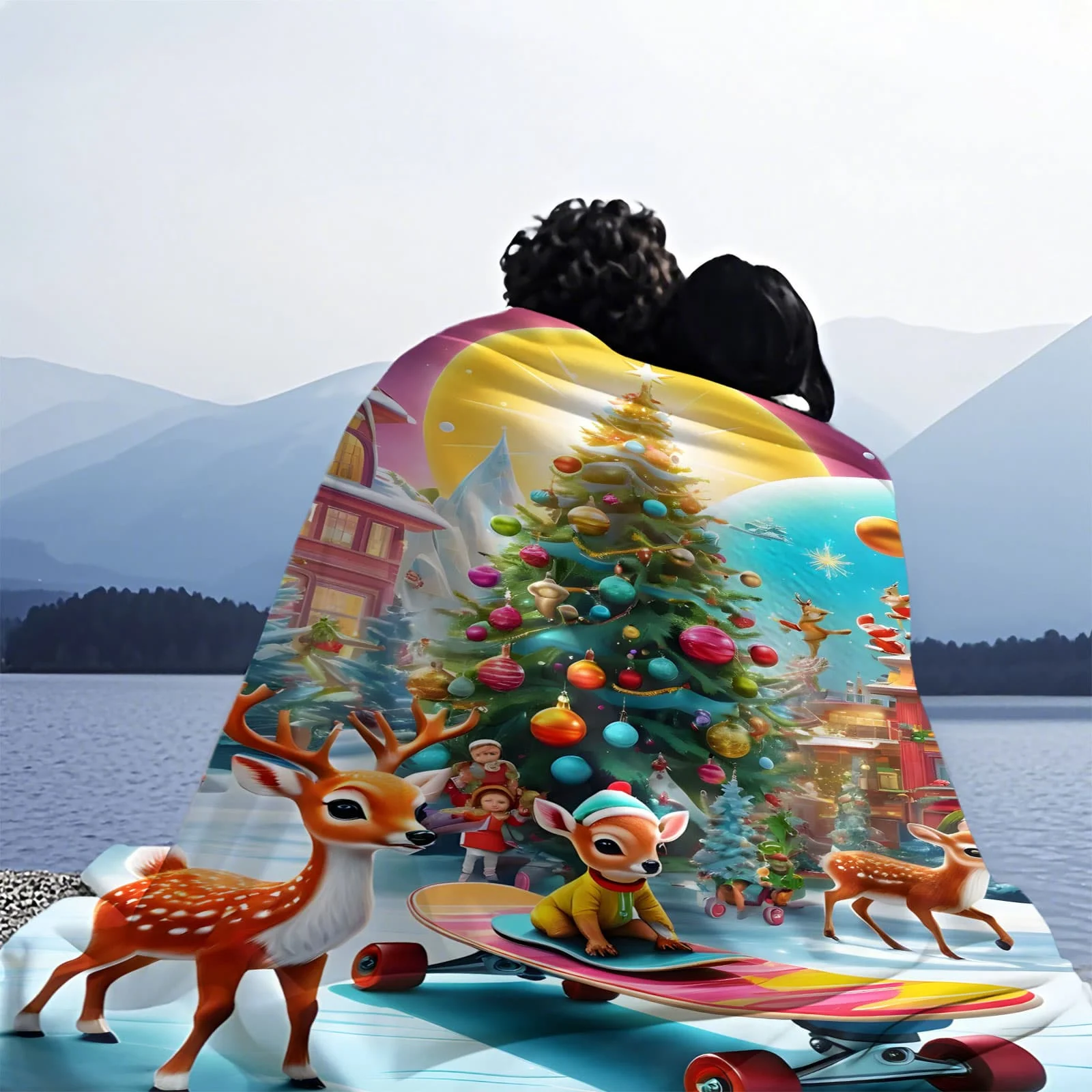 بطانية غزال لتزيين شجرة عيد الميلاد - رمي احتفالي ومبهج لمحبي عطلة أريكة غرفة المعيشة مثالي للديكور والهدايا