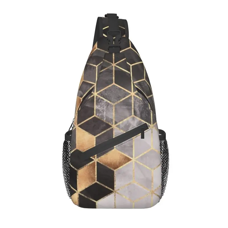 Fashion Smoky Cubes Geometry Crossbody Sling Backpack Men Abstract Geometric Pattern Shoulder Chest Bags for Hiking