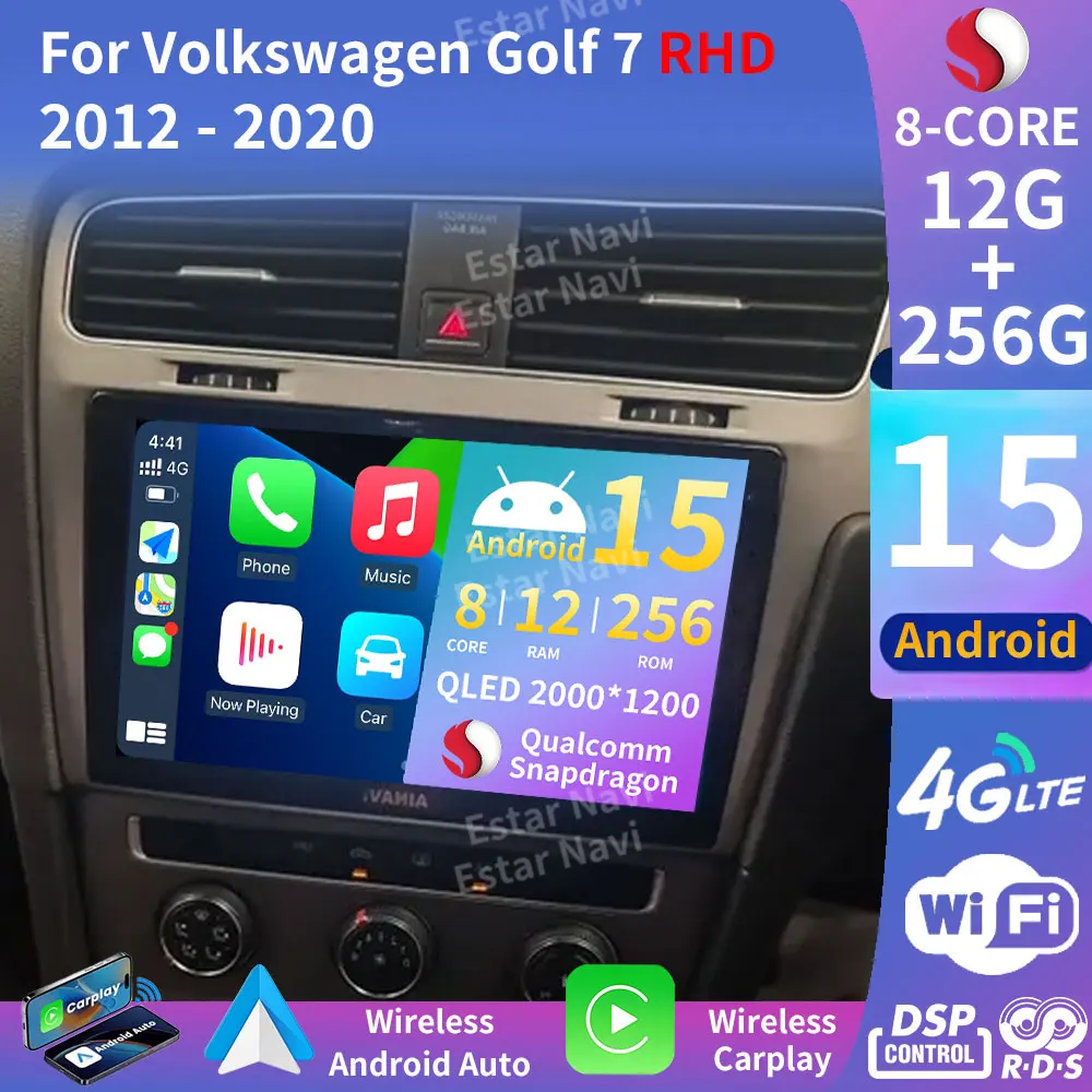 Android 15 Car Radio For Volkswagen VW Golf 7 MK7 GTI 2012-2021 Right Hand Drive RHD Carplay Android Stereo Video Player 2 Din