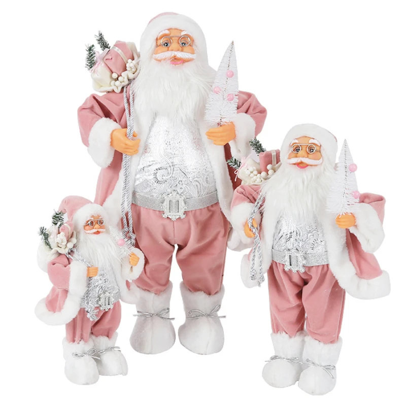 30cm Pink Standing Posture Gift Santa Claus Doll Oranments Xmas Pendants Merry Christmas Decor for Home Kids Naviidad Presents