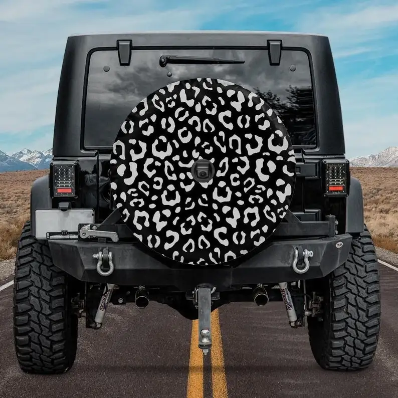 

Spare Tire Cover with Gray Leopard pattern, Backup Camera hole, Cheetah Tire Cover for Jeep for Bronco, Leopard tire cover
