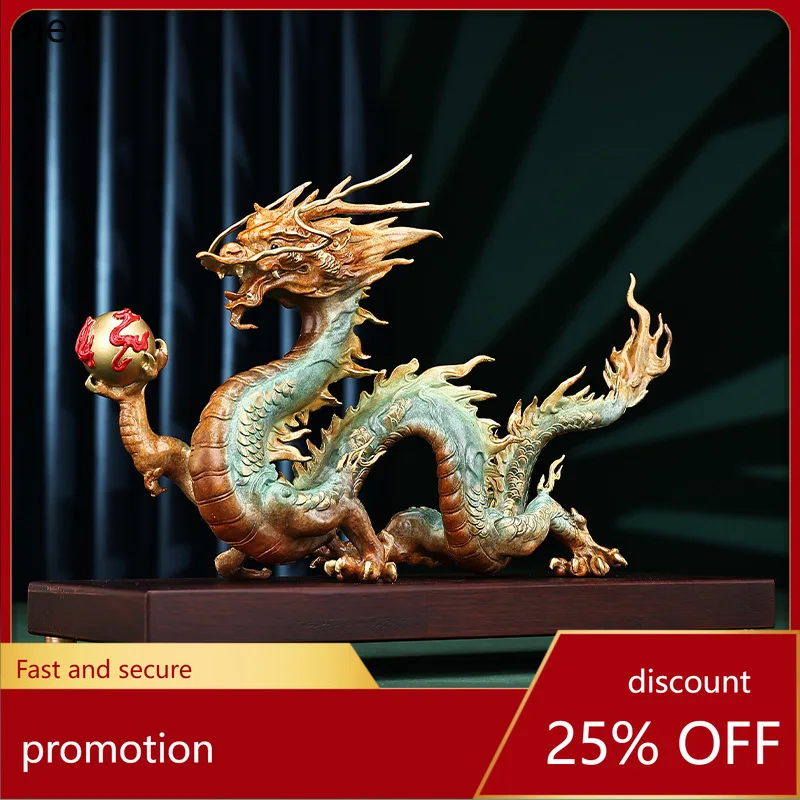 

CZ Brass Dragon Ornament for Home Office, Auspicious Beast Dragon Craft, Chinese Style Decoration, Opening Gift