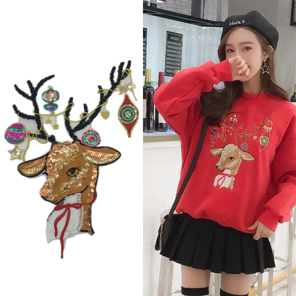 

Sequin Embroidery Sewing Patches Deer Shaped Patch Sweater T-shirt Clothing Patch Appliques for Children’s Women Girl