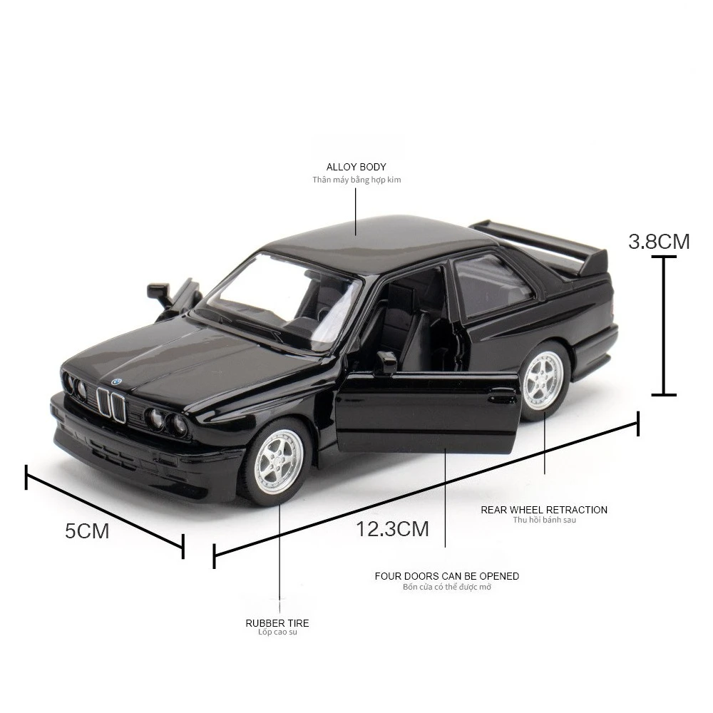 Jouets en alliage 1/36 M3 1987, modèle de voiture en métal moulé sous pression, véhicules jouets authentiques et exquis, intérieur de traction, 2 portes ouvertes, cadeau pour enfants
