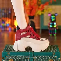 Hollow 2024 Sandals Wedge Heels Leather Sneakers Women High Platform Beach Gothic Punk Casual Breathable Walking Slippers - Image 5