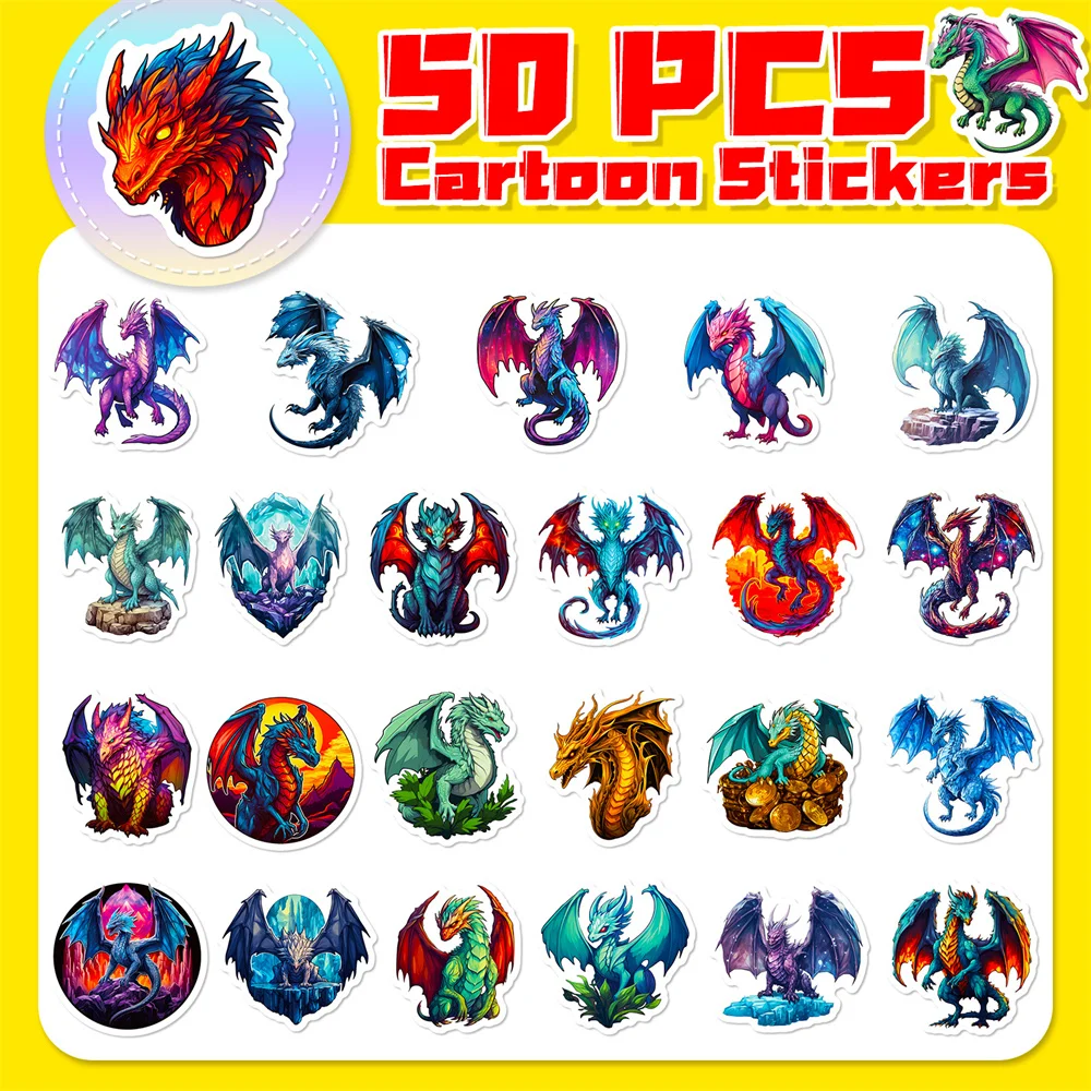 10/30/50PCS New Fire Winged Dragon Sticker Cartoon Creative Anime iPad Computer Luggage Notebook Decoration Waterproof Wholesale