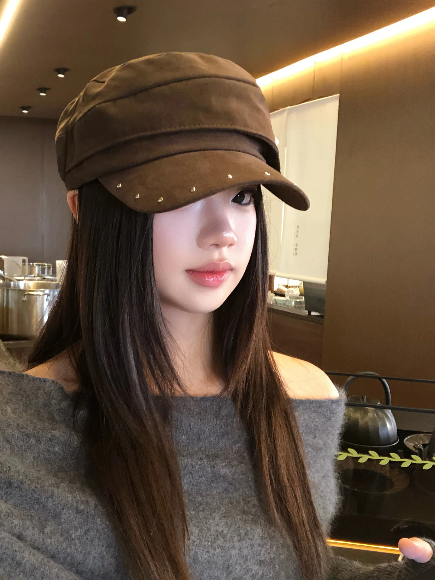 Retro American Suede Pearl Flower Riding Hat Women's Beret Cap Face Slimming Fashionable All-Match 2026 New Style Youth Casual