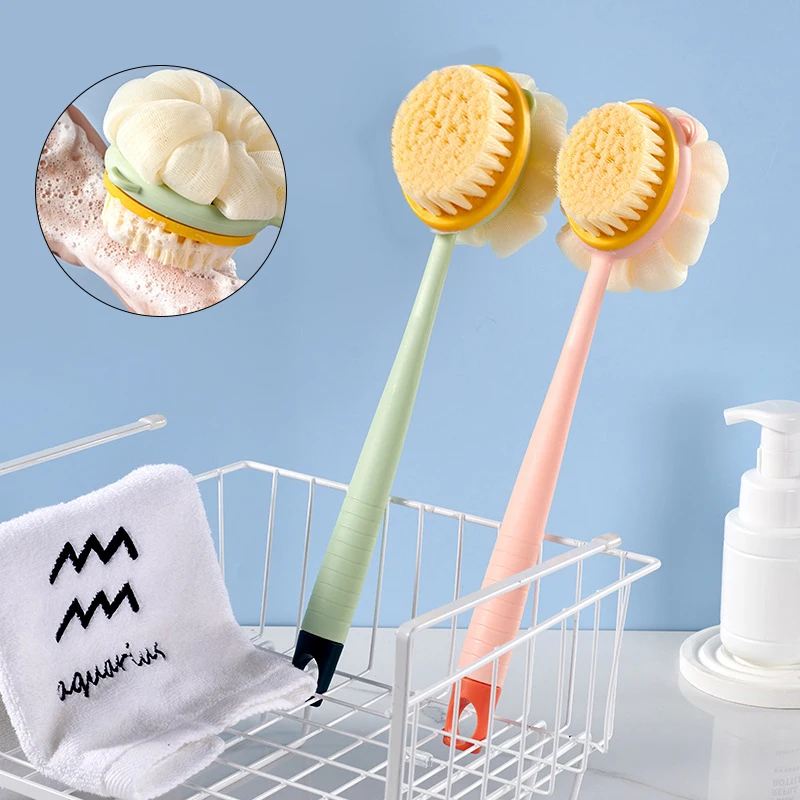 

1Pc Sponge Long Soft Hair Bath Brush Double Sided Tub Shower Brush Back Scrubber Exfoliating Tool