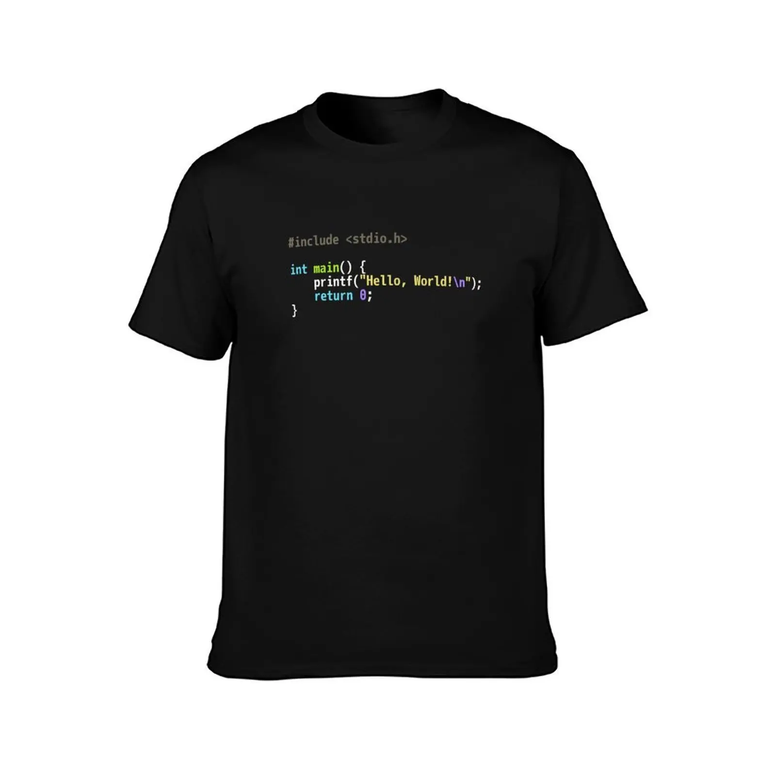 Hello World C Code - Dark Syntax Scheme Coder Design T-Shirt, Summer Casual Cotton Tee, Oversized Streetwear Tops, 100% Cotton