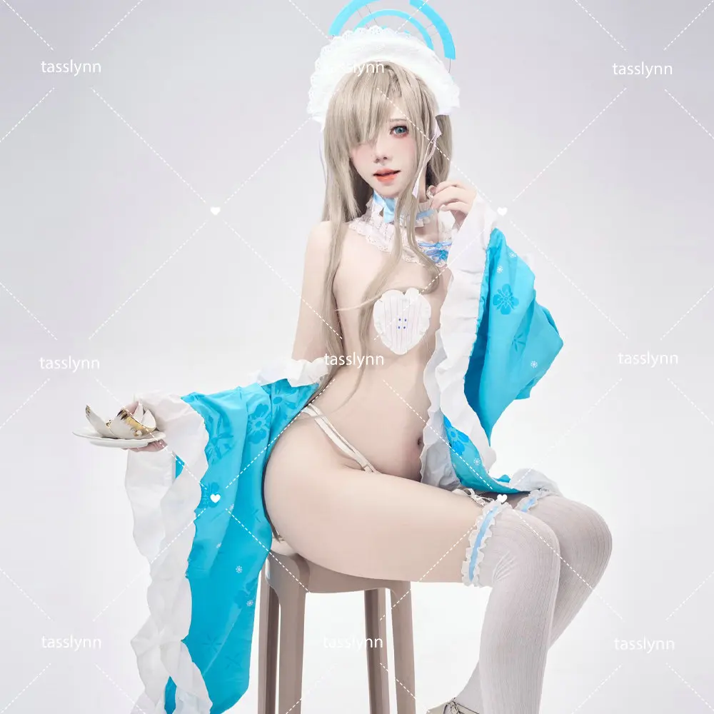 Dishwasher Itinose Asena Cosplay Costumes Itinose Asena Sweet Maid Dress Blue Bikini Kakudate Karin Anime Cosplay Sakura Kimono - view 4