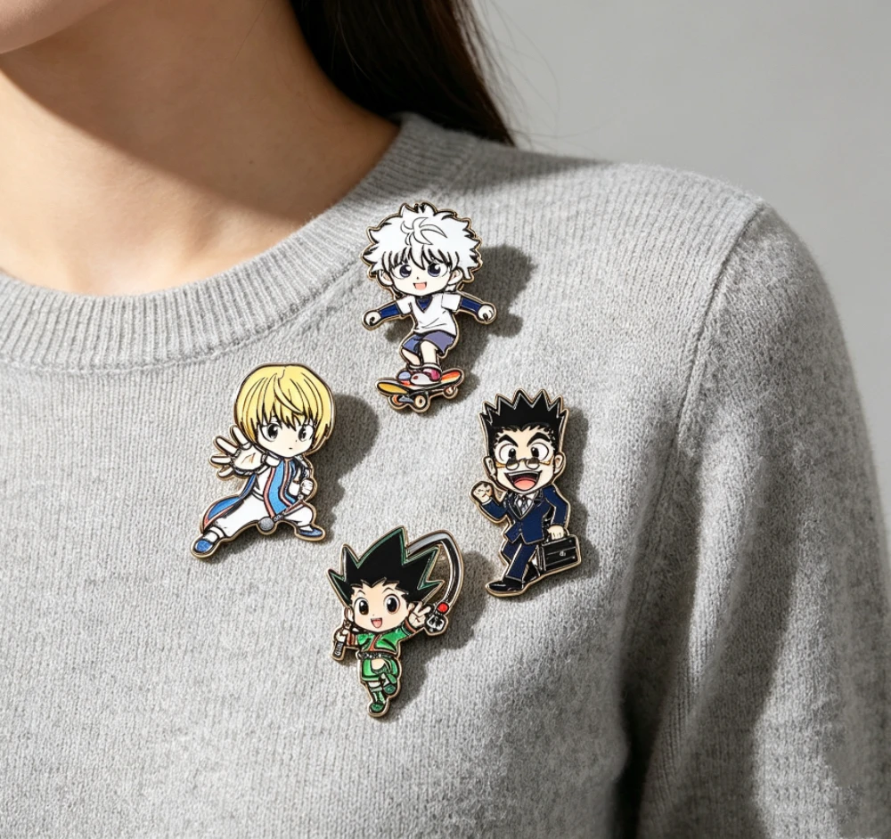 4Pcs Cartoon Enamel Pin Pack, Metal Lapel Brooch Badges, Halloween Christmas Gift Bag & Clothes Ornament