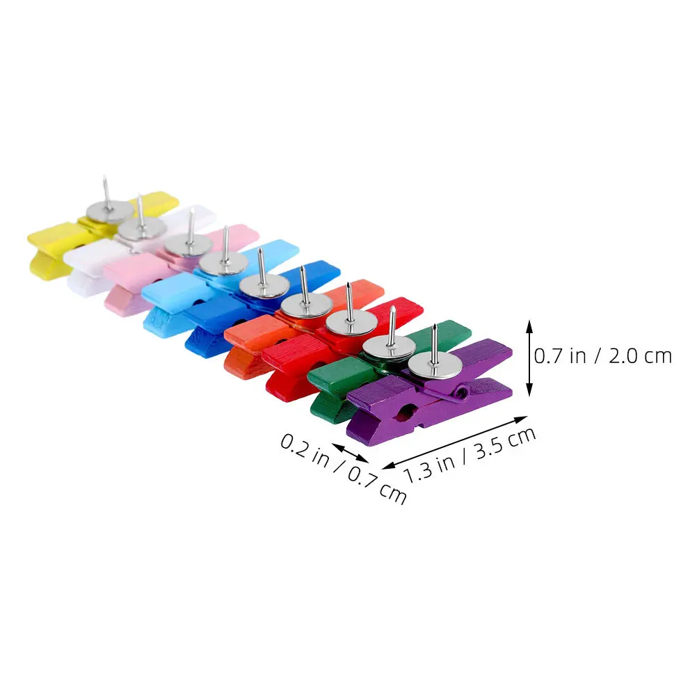 50Pcs Mini Wooden Clothes Pins Clip Type Thumbtacks for Office Home School Bulletin Board Art Projects Colorful Display Tacks