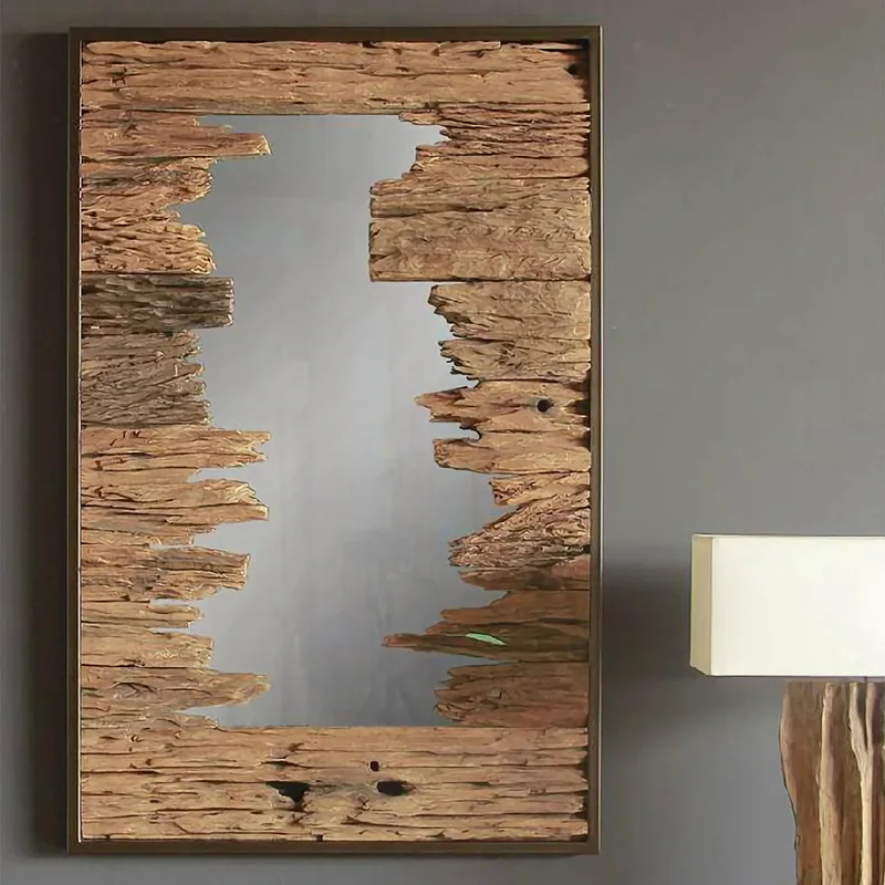 Art wall-mounted hotel wall porch rectangular teak decorative mirror