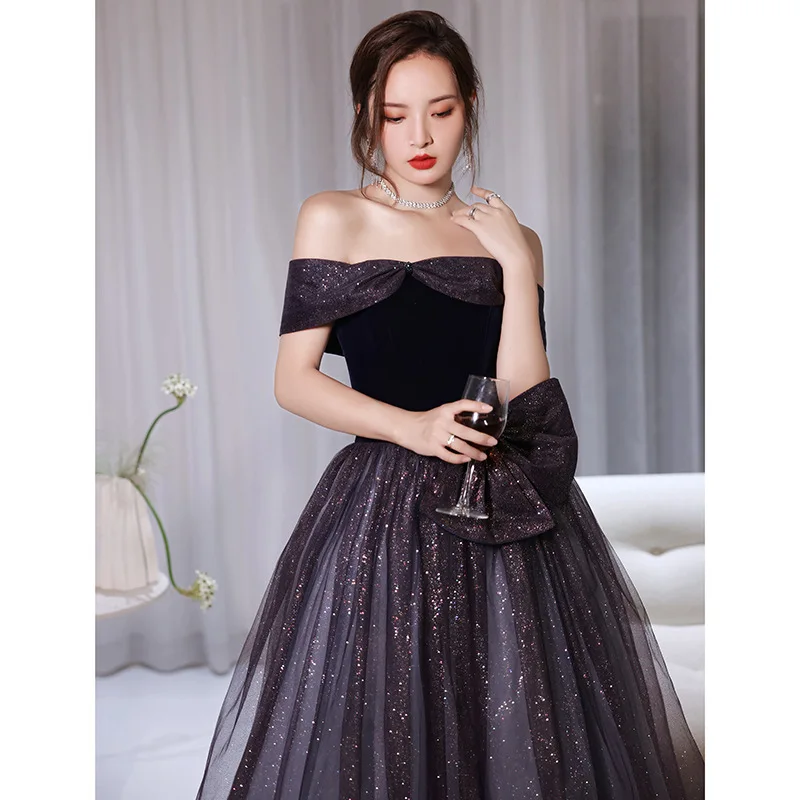 Sweet Bow Off The Shoulder Evening Dresses Tulle Elegant A-line Party Dress New Simple Vestido De Noche Plus Size Customized