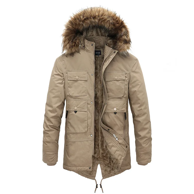 New Winter Men's Mid Length Cotton Jacket with Thickened Warmth and Casual Wear