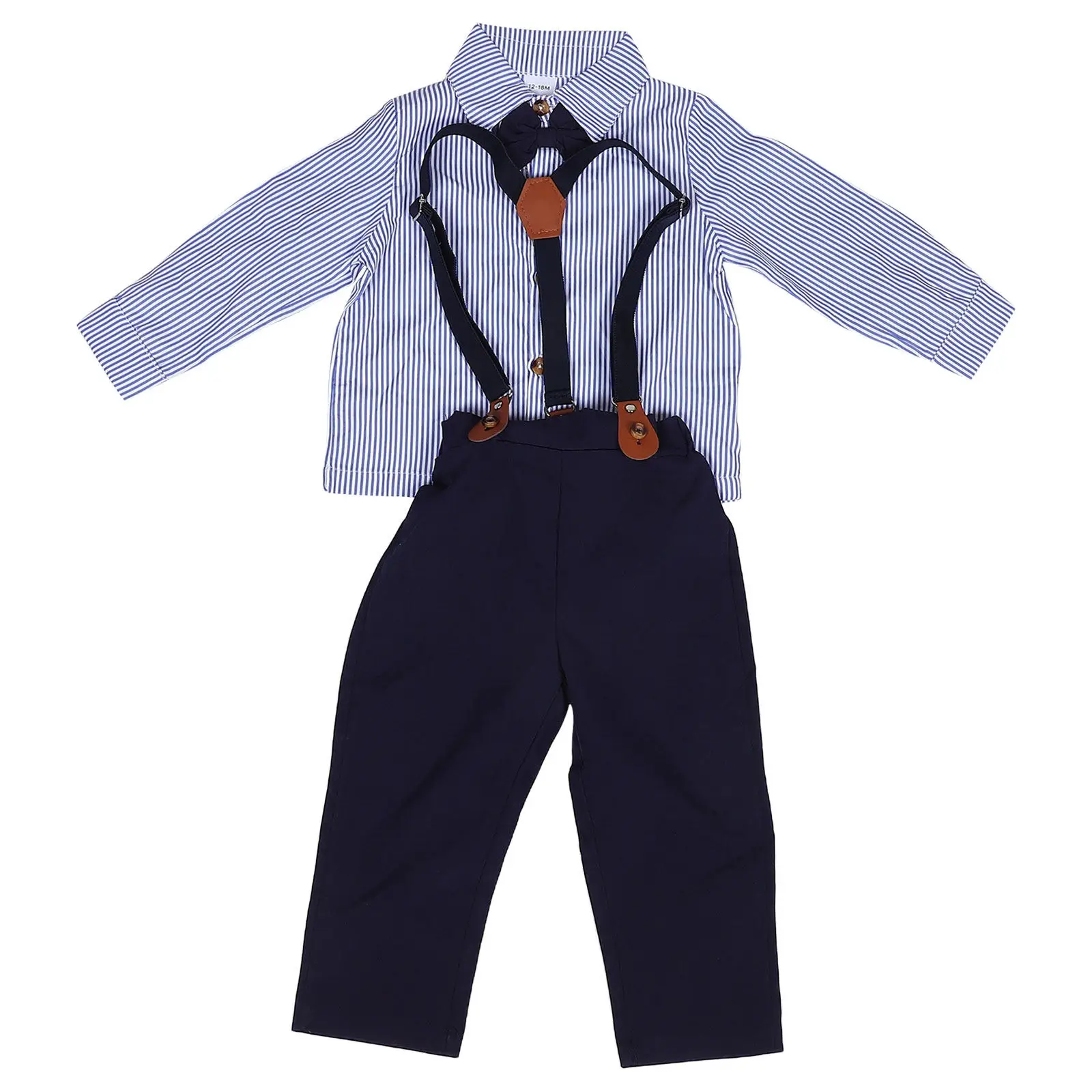 1Set Boys Formal Outfit Toddler Gentleman Style Long Sleeve Shirt Bow Tie Overalls Set Spring Autumn Comfortable Polyester Baby
