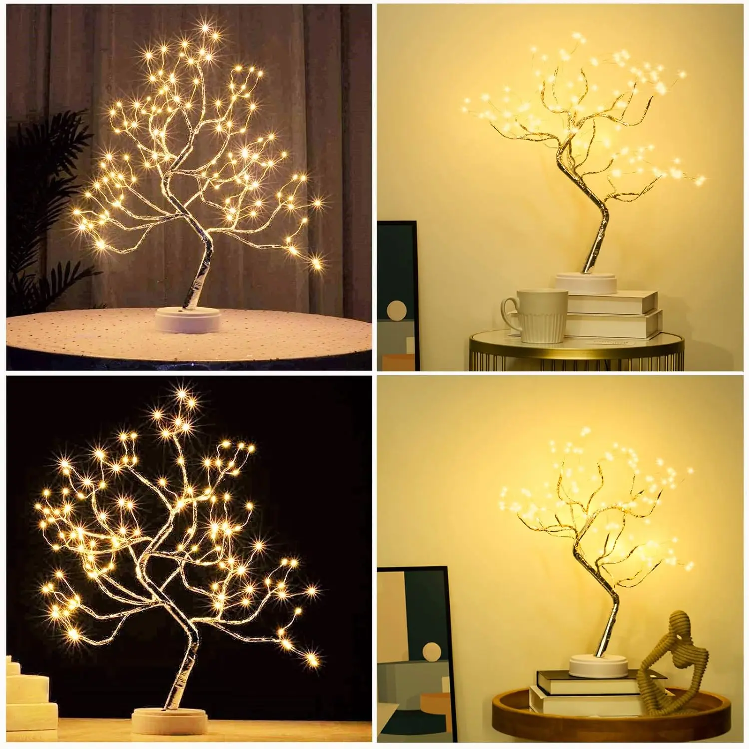 LED Tree Light Artificial Christmas Tree USB Table Light Adjustable Touch Switch DIY Elf Night Light Home Christmas Decoration