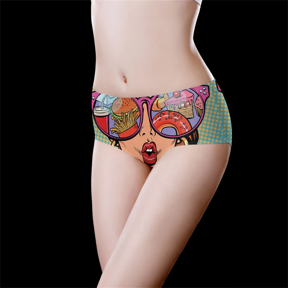 

1 шт., бесшовное женское нижнее белье из ледяного шелка с принтом, женские треугольные брюки со средней талией, дышащие и телесные ощущения