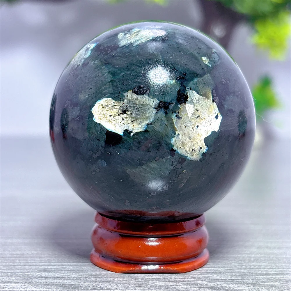

Larvkite With Black Tourmaline Sphere Natural Crystal Home Garden Decoration Room decor Luck Quartz Stone Healing Energy Love