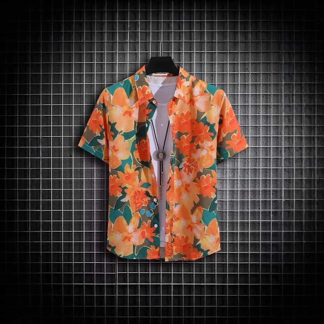 

Harajuku Luxury red flower 3D Print Men Single Breasted shirt Casual Women Blouse Short Sleeve Summer Flip collar shirts