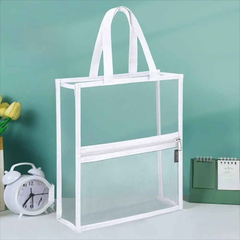 PVC Material Transparent Pencil Case Waterproof Simple Design Double Layer Document Bag Transparent High Aesthetic Value