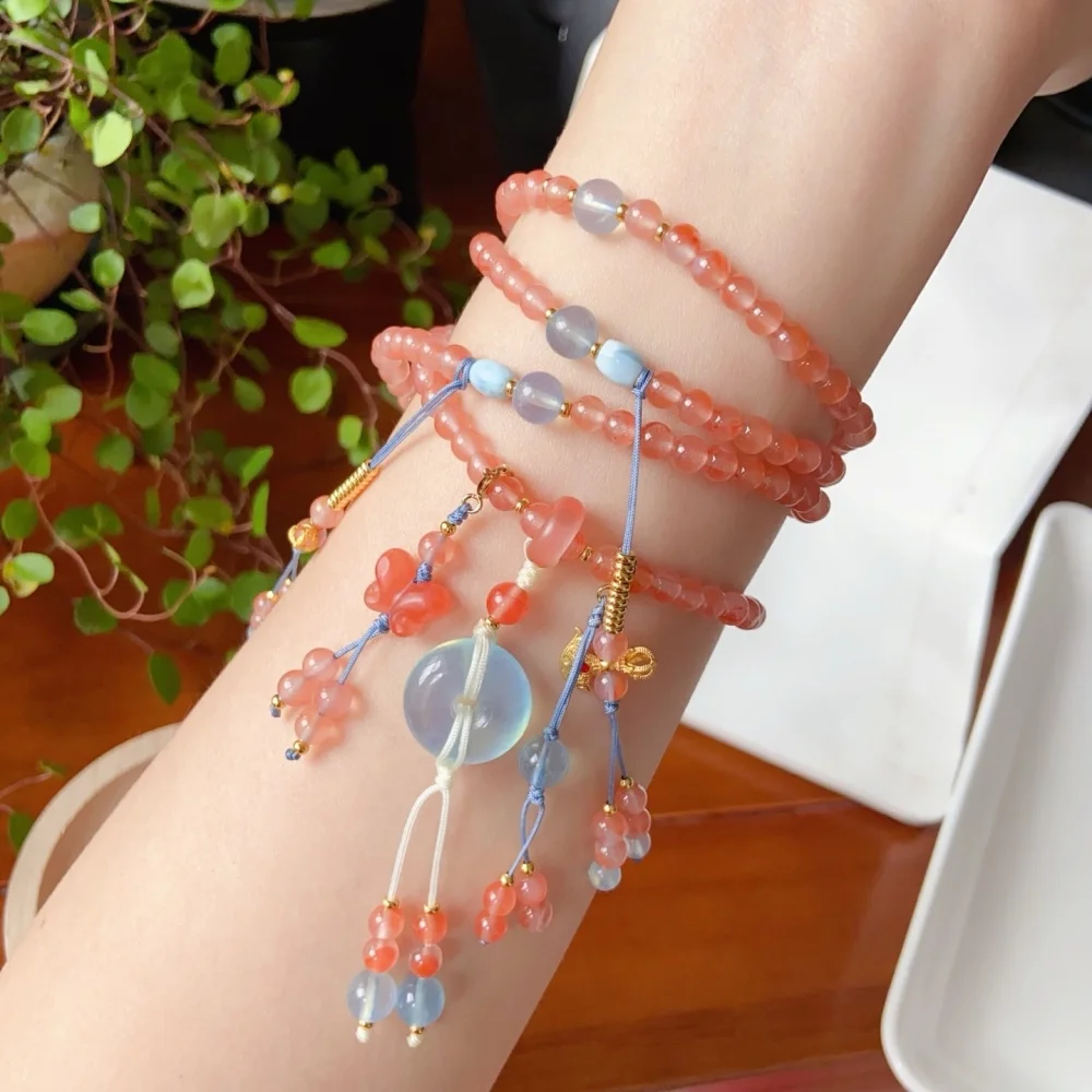 Natural Nanhong Agate Larimar Bead Bracelet Healing Crystal Charm Bracelets for Women Energy Jewelry Gift 1PCS
