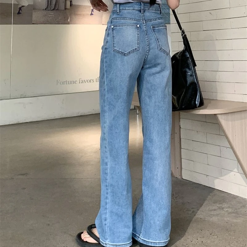 بنطال نسائي عتيق عالي الخصر من قماش الدنيم بقصة ضيقة مع جينز كاجوال فضفاض قابل للتمدد طويل ومريح وغير رسمي