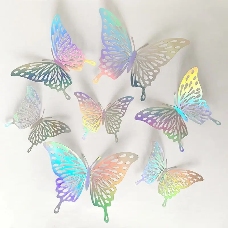 12Pcs/Set 3D Hollow Butterfly Wall Sticker Gold Silver Rose Wedding Decoration Living Room Home Decor Butterflies Decal Stickers