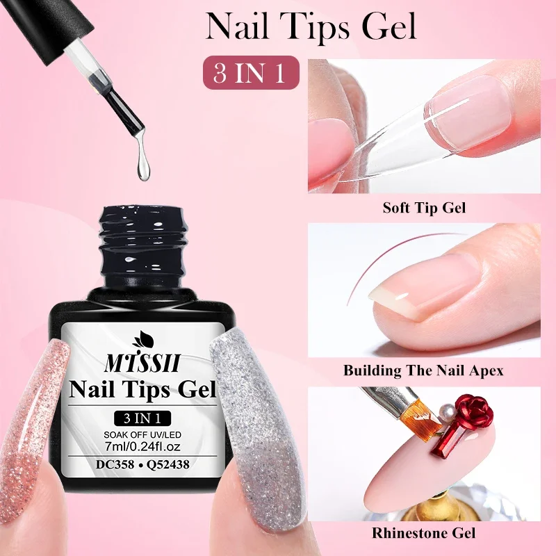 3 IN 1 Soft Nail Tips Gel Transparent Nail Tips Gel For False Nails Extension Strong Adhesive Tip Glue UV LED Soak Off Manicure