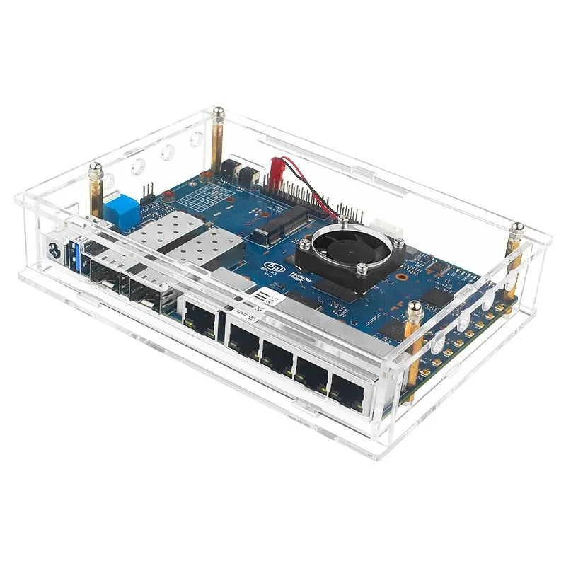 Imagem -05 - Banana pi r3 Case Acrílico Shell Transparente Suporte Antenas Ventilador Opcional Dissipadores Fonte de Alimentação para Bpi-r3 Router