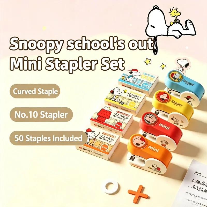 Snoopy Anime Figure Mini Stapler Set Portable Finger Protection Design Cute Desktop Decorative Stationery School Office Supplies