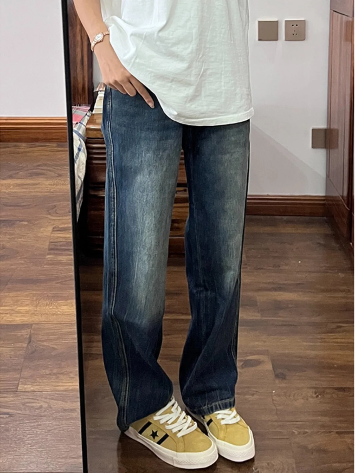 

Men's Autumnal High-Waisted Straight-Leg Jeans with Bamboo Node Pattern And Bell Bot American Casual Sle Wear