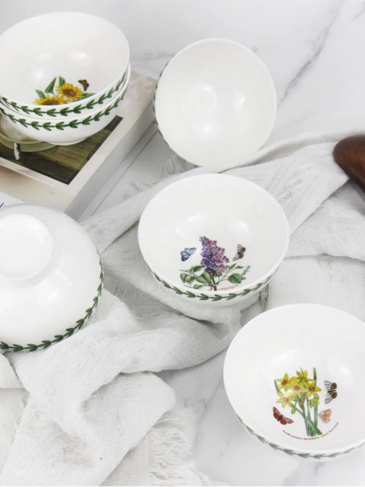 Rural Style Ceramic Rice Bowl High Temperature Glaze Soup Eating Flower Pattern Dinnerware Set for Home And Restaurant