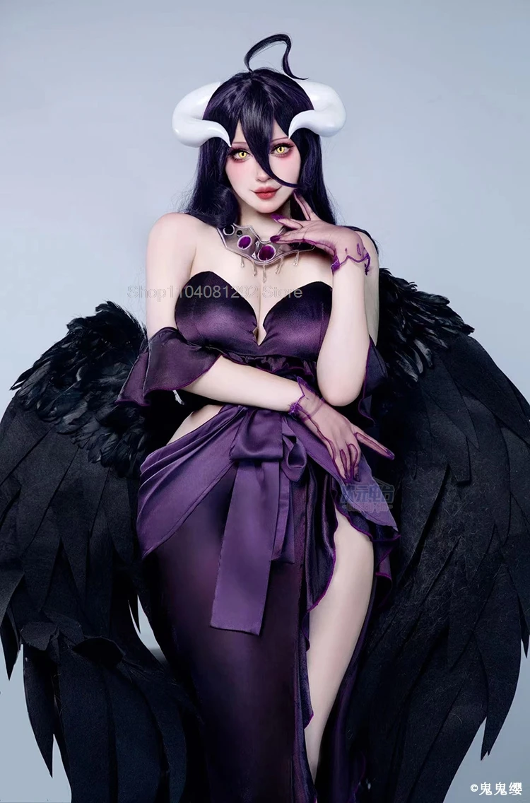 Anime Overlord Season 4 Albedo Cosplay Costume Albedo Evening Party Black Sexy Dress Wig Halloween Uniform Christmas Costume