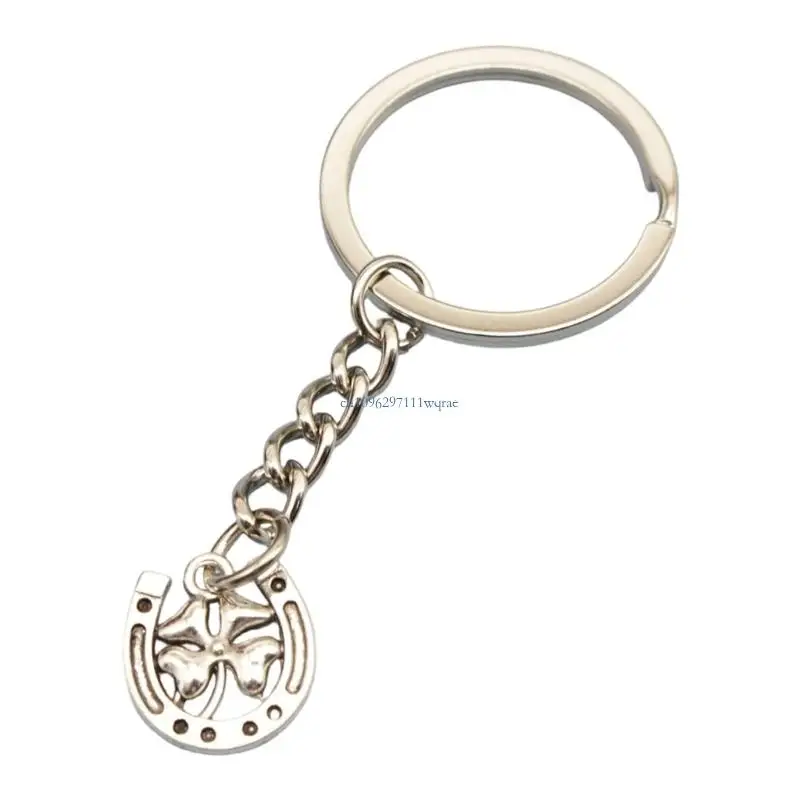 Four Clovers Horseshoe Keychain Charm For Good Luck Unisex Ring Bag Decoration Stylish Accessory